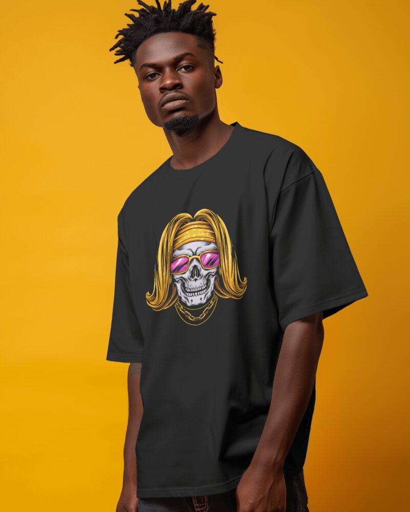 Oversized T-Shirt with Skull Gangster Look Graphic Print - Image 5