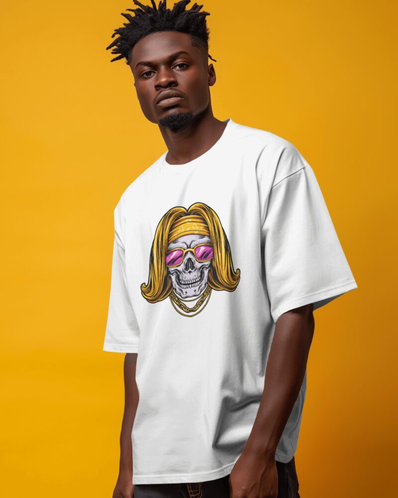 Oversized T-Shirt with Skull Gangster Look Graphic Print - Image 2