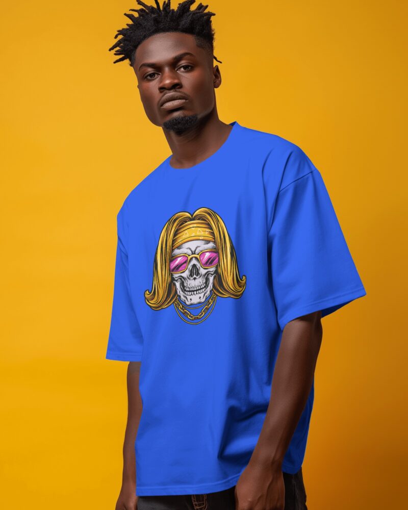 Oversized T-Shirt with Skull Gangster Look Graphic Print - Image 3
